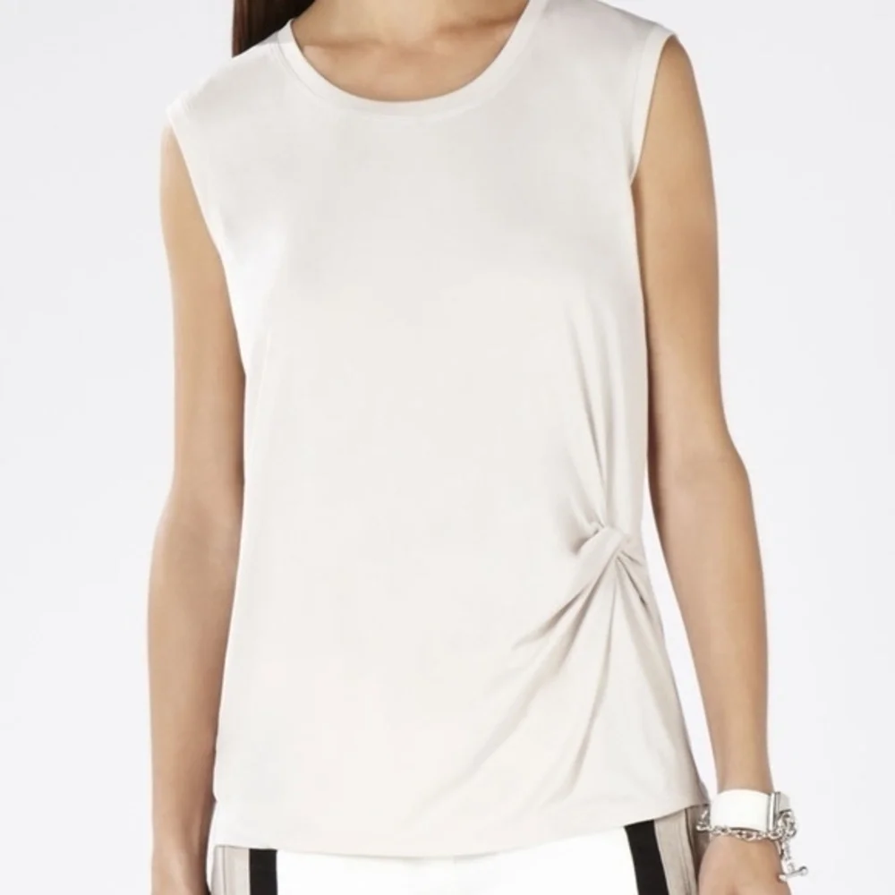 BCBG Gesele Twist-Front Sleeveless White Top - Picture 1 of 7
